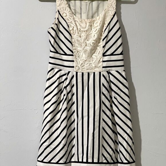 Maeve Anthropology Chessia dress blue stripe crochet front 4 Sleeveless - Picture 3 of 14